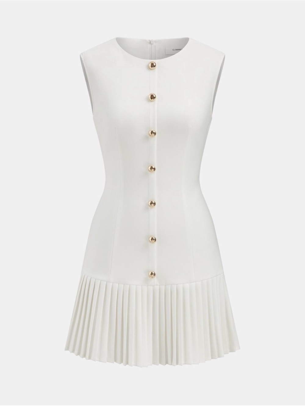 Commense NWT Sleeveless White Pleated Hem Button-Front Dress - Picture 2 of 3